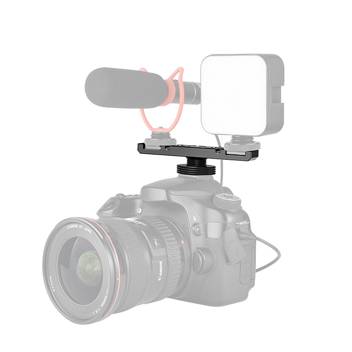 FEICHAO Aluminum Alloy Plate Universal 2 Cold Shoe Mount Extension Bar Dual Bracket with 1/4  Thread for SLR Camera Microphone