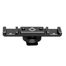FEICHAO Aluminum Alloy Plate Universal 2 Cold Shoe Mount Extension Bar Dual Bracket with 1/4  Thread for SLR Camera Microphone