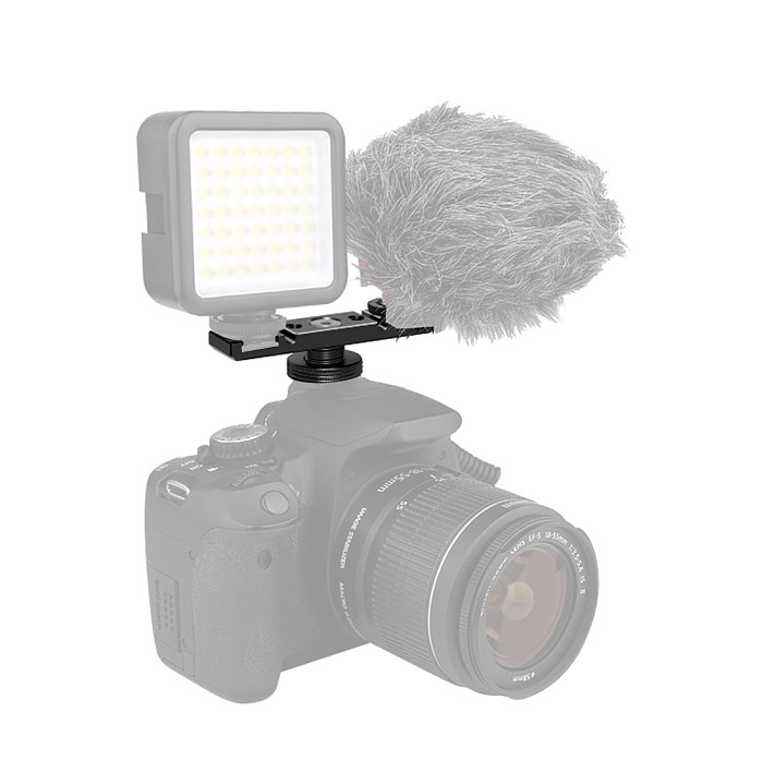 FEICHAO Aluminum Alloy Plate Universal 2 Cold Shoe Mount Extension Bar Dual Bracket with 1/4  Thread for SLR Camera Microphone