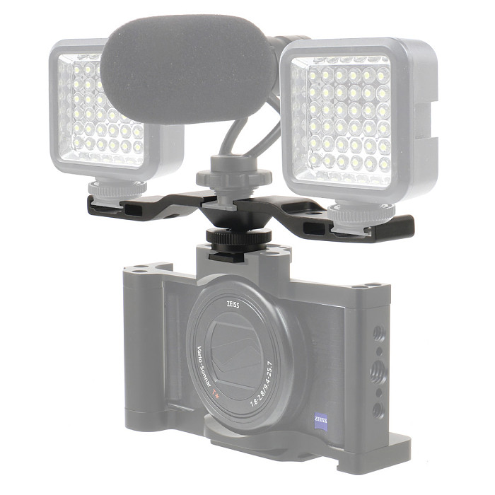 FEICHAO Dual Cold Shoe Mount Extension Bar Aluminum Alloy Flash Bracket with 1/4  Thread Hole for DSLR Camera Light Microphone