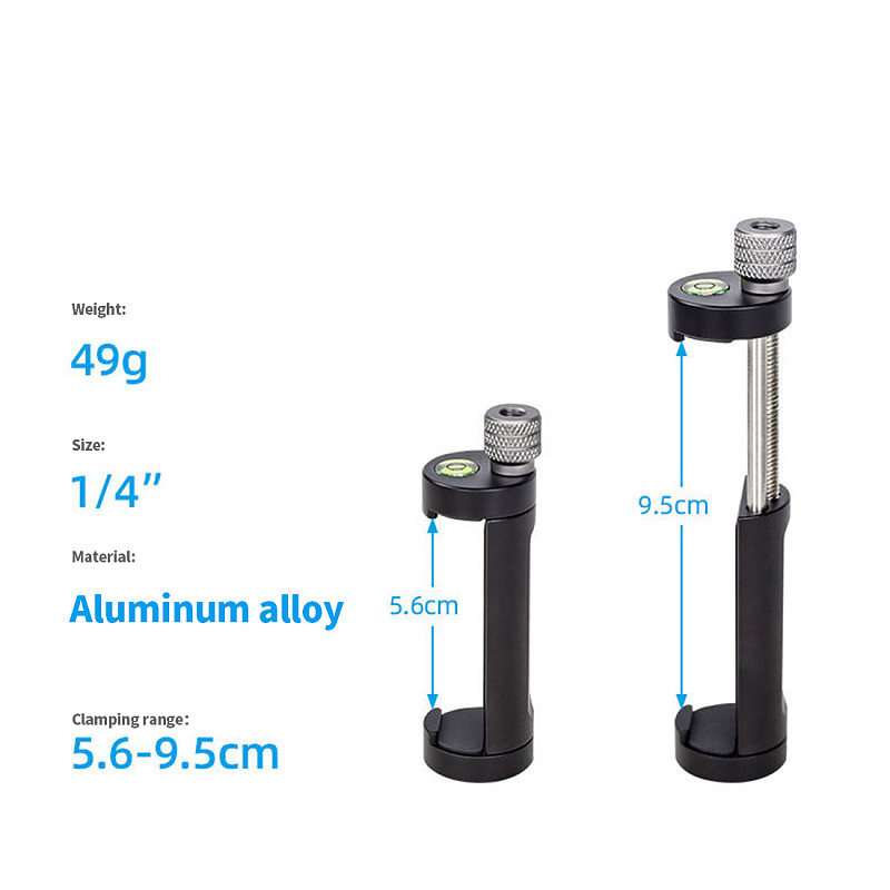 FEICHAO XJ-10 56mm to 95 mm Universal Aluminum Alloy Metal Phone Holder Clip Mount w 1/4 Screw Hole Bubble Level for Smartphones