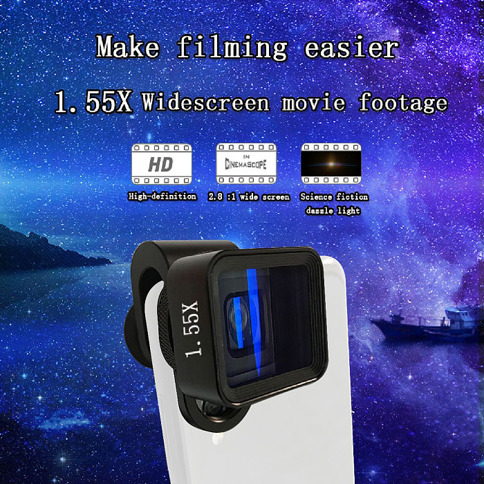 XT-XINTE Distorted Lens Mobile Phone Anamorphic Lens 1.33X/1.55X Widescreen Movie Wide Angle Phone Lens Smartphone Accessories