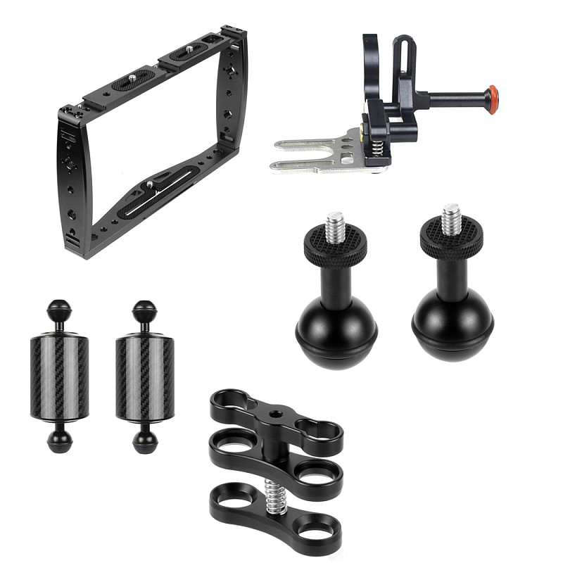 For GoPro13 FEICHAO Aluminum Alloy Bracket Stabilizer 1/4 3/8 Cold Shoe Seat for GoPro8/9/max GoPro series DJI Insta360 ONE R Dual Handheld Diving Photography Bracket Adjustable Shutter Extension Rod D60 5 inch Buoyancy Arm