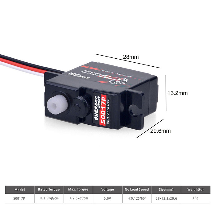 SURPASS Hobby S0017P 17g Plastic Gear 1.8KG Digital Servo for RC Fixed-Wing Airplane Robot Car Boat Duct Plane
