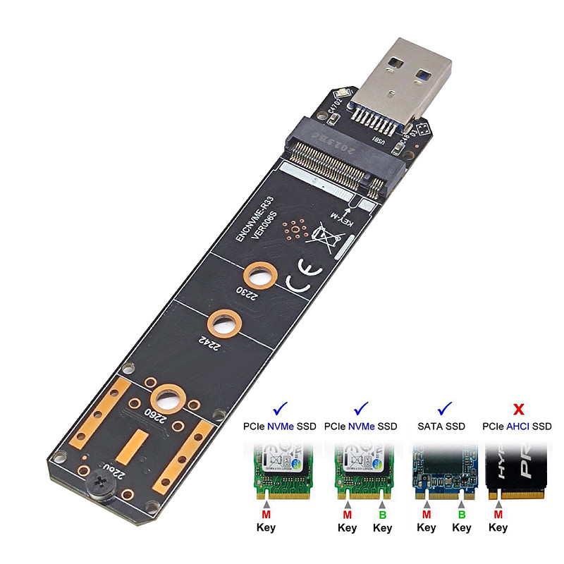 XT-XINTE USB 3.1 for NVME SATA Dual Protocol M.2 Key-B-M Adapter 10Gbps USB3.1 Gen 2 Converter Card for NVME 2230-2280 SSD