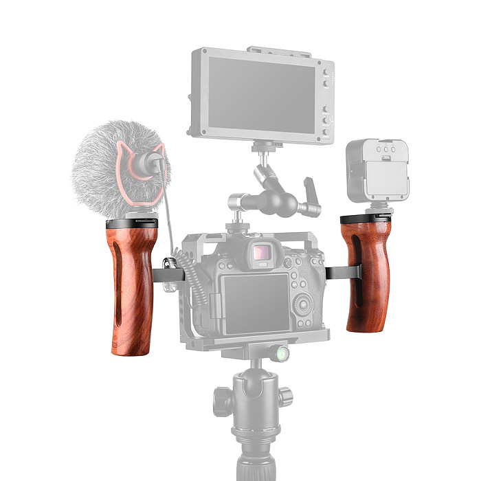 BGNing Universal Adjustable Wooden Handle Grip with Cold Shoe Mount 1/4“ 3/8” Screw Thread for BMPCC 4K A7RIII DSLR Cameras Cage