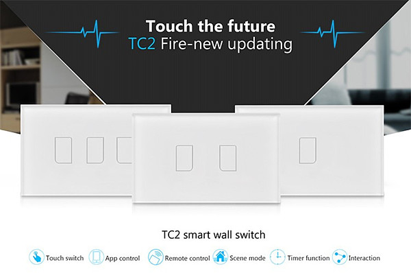 Broadlink TC2 US Smart Home RF Touch Light Switches 2Gang 110V Remote Control Wall Touch Switch Panel