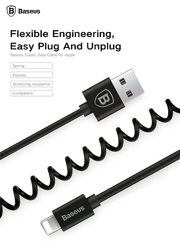 Baseus New Retractable TPU 1.8A 1.6m Spring Light Cable Data Sync USB Charger For Apple iPhone