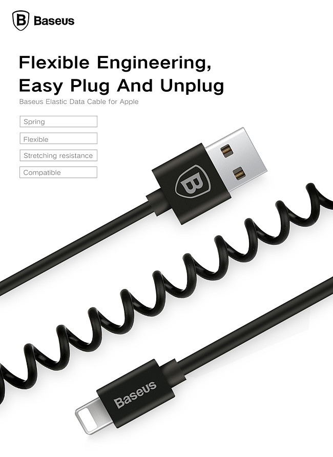 Baseus New Retractable TPU 1.8A 1.6m Spring Light Cable Data Sync USB Charger For Apple iPhone