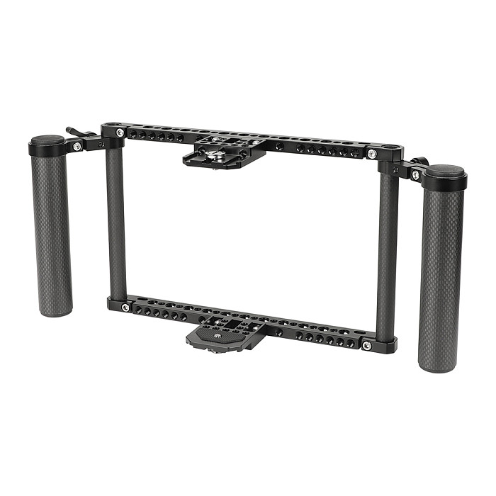 BGNing 7 Inch Monitor Protective Cage with Adjustable Carbon Fiber Dual Handgrip for Atomos Ninja Inferno/Shotgun 7/Ikan HH7
