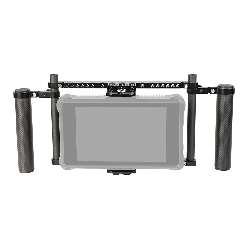 BGNing 7 Inch Monitor Protective Cage with Adjustable Carbon Fiber Dual Handgrip for Atomos Ninja Inferno/Shotgun 7/Ikan HH7