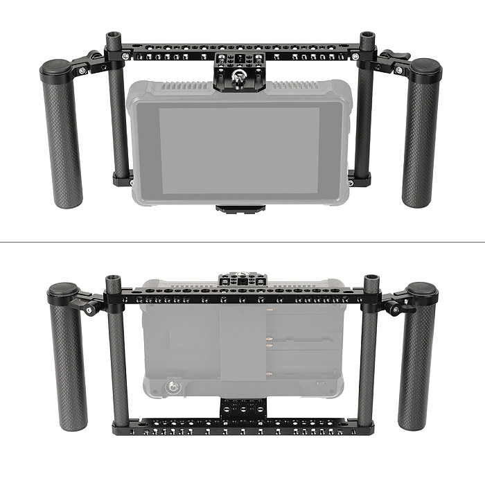 BGNing 7 Inch Monitor Protective Cage with Adjustable Carbon Fiber Dual Handgrip for Atomos Ninja Inferno/Shotgun 7/Ikan HH7