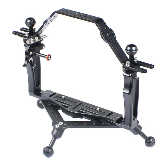 FEICHAO CNC Photography Diving Bracket Handle Tray Adjustable Double Hand Grip with Gimbal Tray Rig for Insta360 ONE R/GOPRO Series /Osmo and other Camera