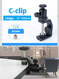 BGNing Aluminum Alloy Clip UNC1/4 Inch Screw C Stand Clamp with Ball Head Bracket Holder Mount for Camera Tripod Flash Holder Stand Clamp with Ball Head Bracket Mount for Camera Tripod Flash Holder