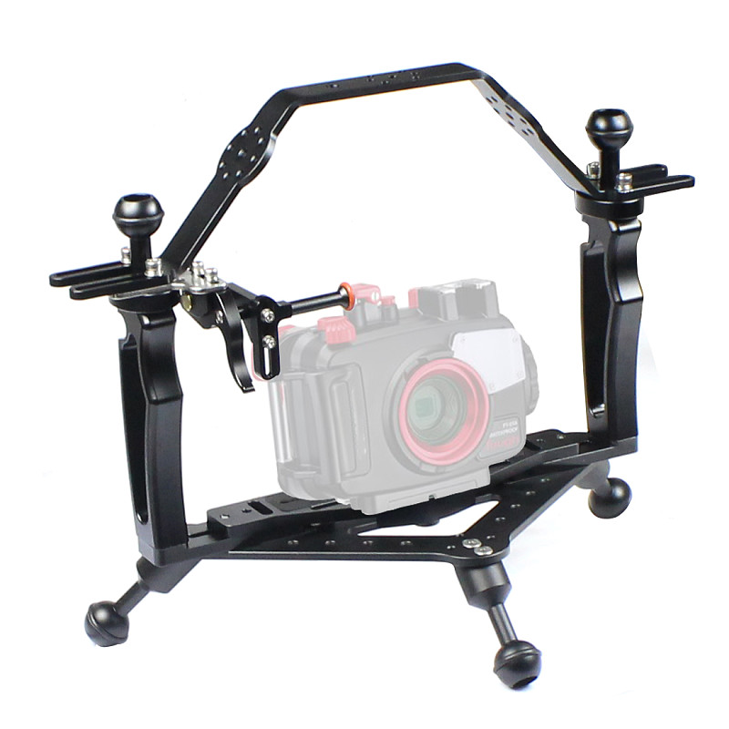 FEICHAO CNC Photography Diving Bracket Handle Tray Adjustable Double Hand Grip with Gimbal Tray Rig for Insta360 ONE R/GOPRO Series /Osmo and other Camera