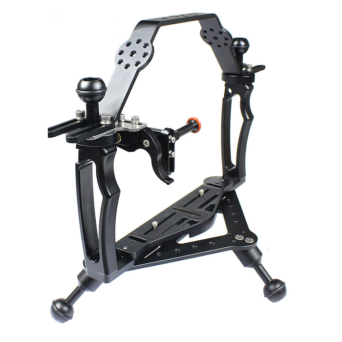 FEICHAO CNC Photography Diving Bracket Handle Tray Adjustable Double Hand Grip with Gimbal Tray Rig for Insta360 ONE R/GOPRO Series /Osmo and other Camera