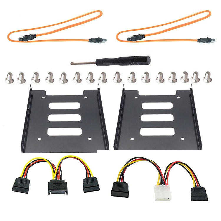 XT-XINTE SSD Mounting Bracket 2.5 to 3.5 Adapter with SATA Cable and Power Splitter Cable DIY 2.5  to 3.5  Internal SSD/HDD Mounting Kit