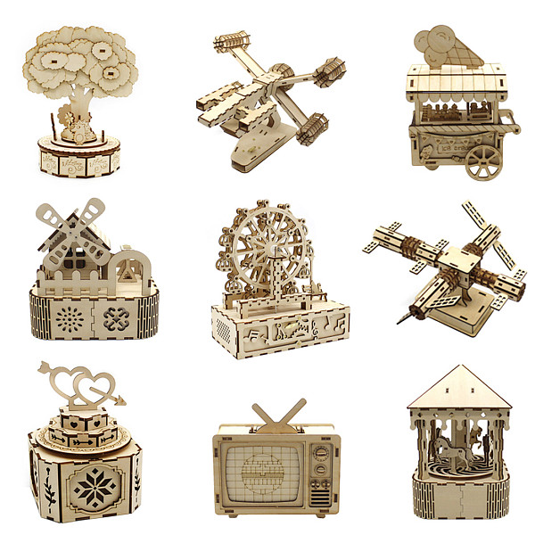 FEICHAO Creative Assembled Music Box DIY Toy Homemade Music Box Three-dimensional Model Wooden Children Gifts