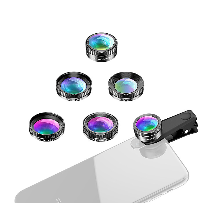Apexel New APL-DG6 6 IN 1 Smartphone Wide Angle Camera Lens For iPhone Samsung Huawei Xiaomi Oneplus 7