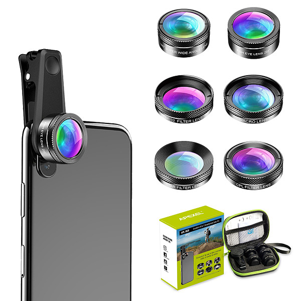 Apexel New APL-DG6 6 IN 1 Smartphone Wide Angle Camera Lens For iPhone Samsung Huawei Xiaomi Oneplus 7