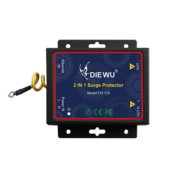 DIEWU TXI174 2 in 1 Surge Protective Device Gigabit Network 1000Mbps AC220V Protector with Dual RJ45 Port and Power Connector