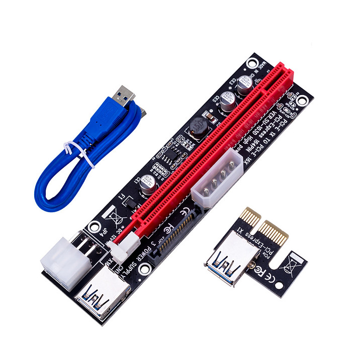 XT-XINTE Riser Card PCI-E 1x to 16x Riser Card USB 3.0 Cable 3in1 SATA 4Pin 6Pin Power Supply for Antminer Bitcoin Miner Mining Machine