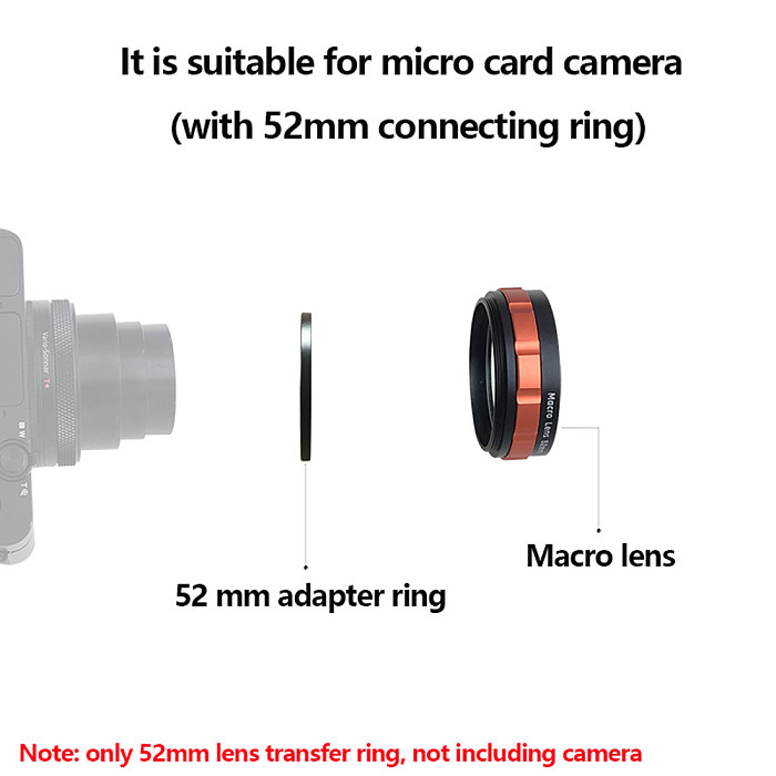 FEICHAO Universal 52mm Macro Lens 10X HD Optical Glass Camera Macro Lens with 52mm Adapter Ring for Sony for Canon DSLR Camera