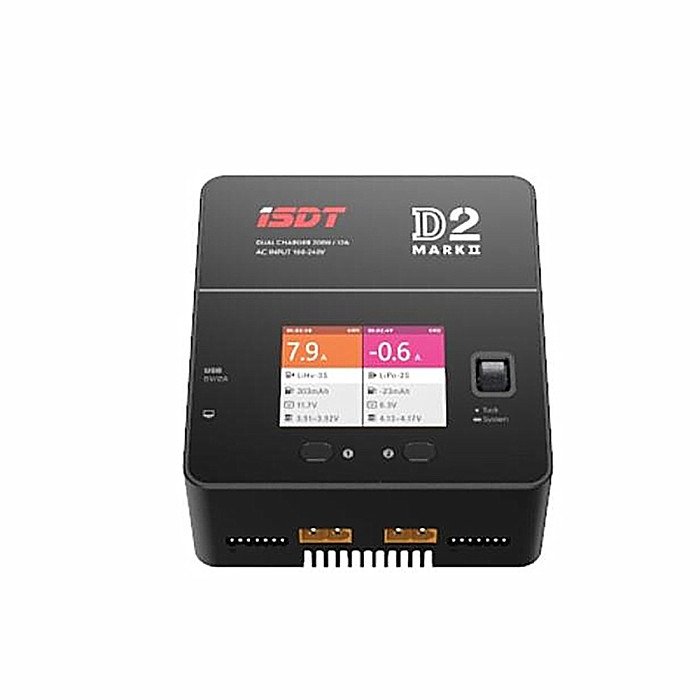 ISDT D2 MarkⅡ AC 200W 12A 2-6S Dual Channel Battery Balance Charger For Lilon LiPo LiHV NiMH Pb Gaoneng Tattu Battery RC Models