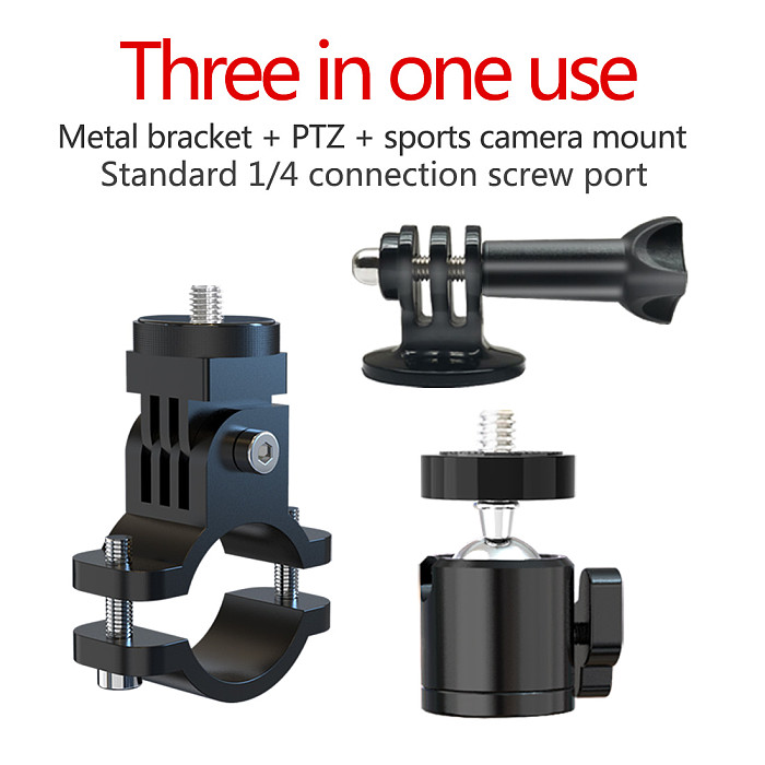 FEICHAO Aluminum Alloy Motorcycle Bracket Recorder Sports Camera Bike Riding 1/4  Mounting Seat Base Adapter Handle Bar Holder Clip