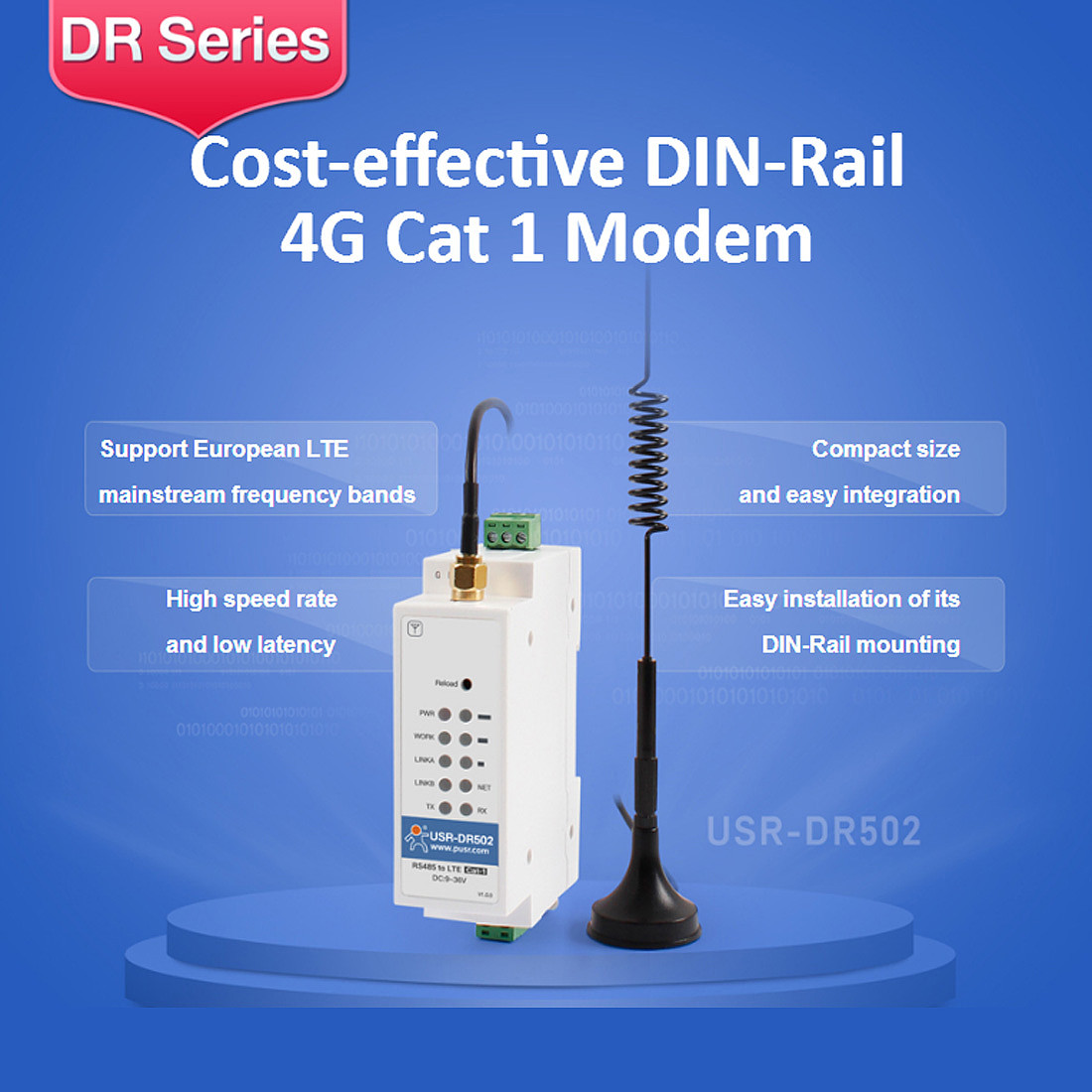 US$ 42.83 - USR-DR502-E 9-36V Wide Range Cost-effective DIN-Rail 4G LTE