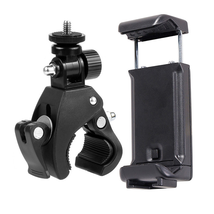 FEICHAO Mobile Phone Clip 2in1 Bike Handbar Clamp Mic Stand Mount 17-35mm Motorcycle Bar Bracket for 4.7-6.0  iPhone Samsung Tablet iPad