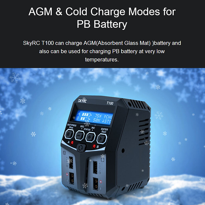 SKYRC T100 Dual-channel Charger 50Wx2 Intelligent Identification with XT60 for 2-4S Battery RC Drone Quadcopter Model Parts
