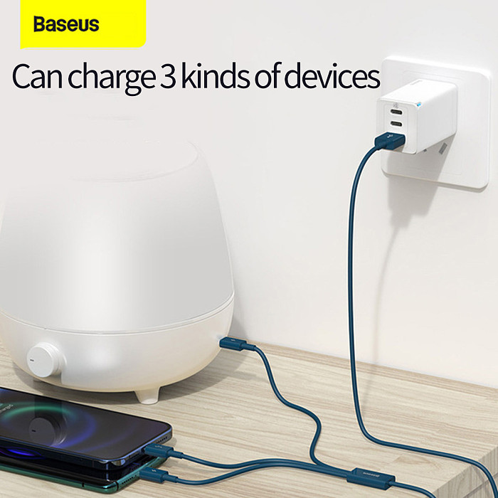 Baseus 3in1 Type-c USB Fast Charge Data Charger Cable Lead for iPhone Huawei charging data cable