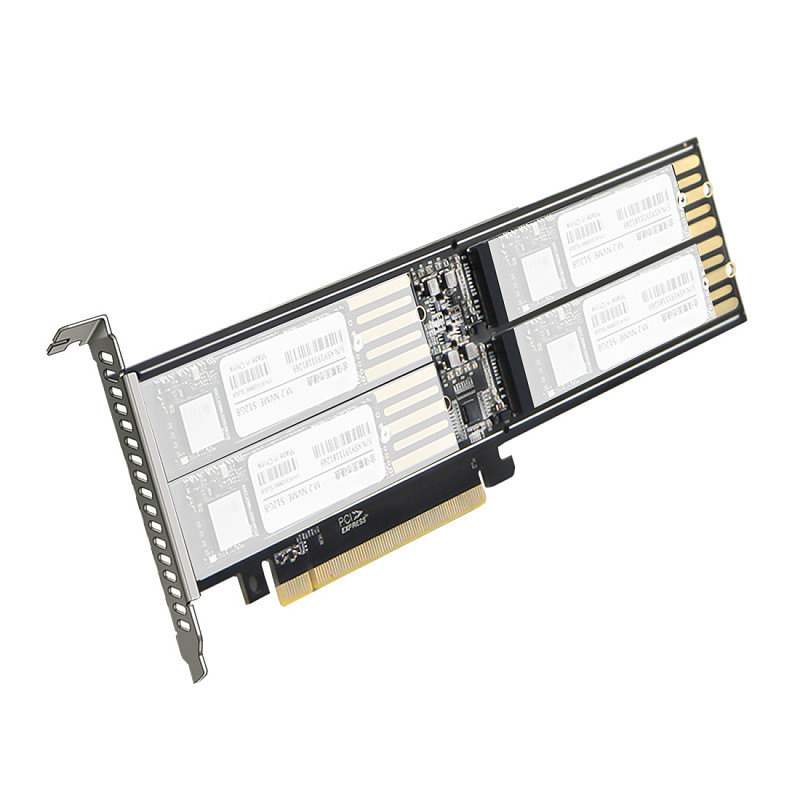 XT-XINTE M.2 To PCIE Riser X16 Adapter Card 4-Disk Interface 32Gbps Expansion Card for NVME M Key/B+M Key 2230/2242/2260/2280/22110 SSD