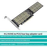 XT-XINTE M.2 To PCIE Riser X16 Adapter Card 4-Disk Interface 32Gbps Expansion Card for NVME M Key/B+M Key 2230/2242/2260/2280/22110 SSD