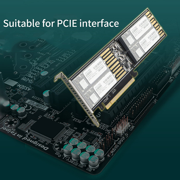 XT-XINTE M.2 To PCIE Riser X16 Adapter Card 4-Disk Interface 32Gbps Expansion Card for NVME M Key/B+M Key 2230/2242/2260/2280/22110 SSD