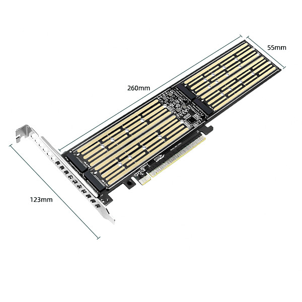 XT-XINTE M.2 To PCIE Riser X16 Adapter Card 4-Disk Interface 32Gbps Expansion Card for NVME M Key/B+M Key 2230/2242/2260/2280/22110 SSD