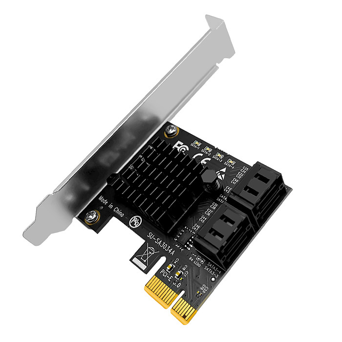 FEICHAO 4 Port 6G SATA3.0 PCIe Controller Card PCI-e x1 to SATA III Adapter Converter PCI Express Expansion Card with Marvell9215 Chip