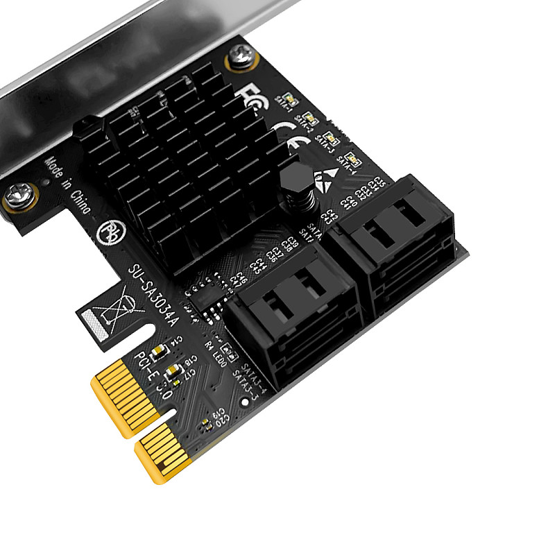 FEICHAO 4 Port 6G SATA3.0 PCIe Controller Card PCI-e x1 to SATA III Adapter Converter PCI Express Expansion Card with Marvell9215 Chip