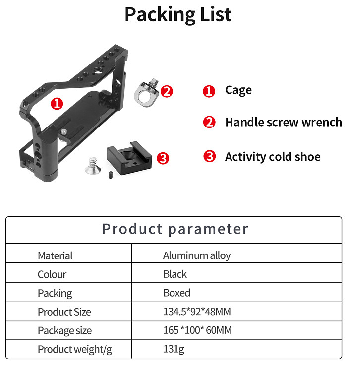FEICHAO Aluminum Camera Cage for Fuji X-E4 Form-fitting Border Frame w/ Cold Shoe Arri Mount Handgrip Wristband Light Monitor Holder