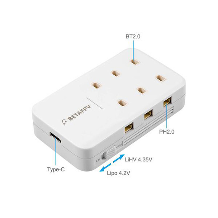 BETAFPV 30W 6 Ports 1S Battery Charger Board w US/EU Adapter Type-C Connector for Lipo 4.2V/LiHV 4.35V Battery FPV Racing Drone