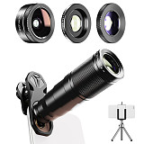 APEXEL HD Phone Camera Lens Kit Telephoto Zoom Monocular Telescope 22X Lens 4in1 Telephoto Macro Wide Angle Fisheye Lens With Tripod