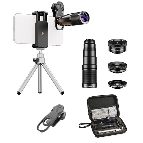 APEXEL HD Phone Camera Lens Kit Telephoto Zoom Monocular Telescope 22X Lens 4in1 Telephoto Macro Wide Angle Fisheye Lens With Tripod