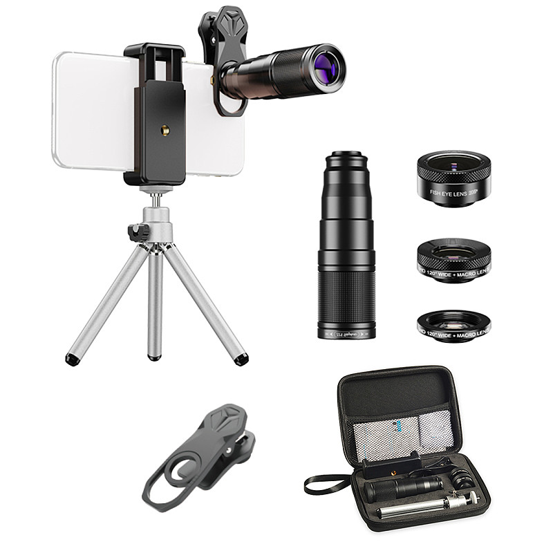 APEXEL HD Phone Camera Lens Kit Telephoto Zoom Monocular Telescope 22X Lens 4in1 Telephoto Macro Wide Angle Fisheye Lens With Tripod