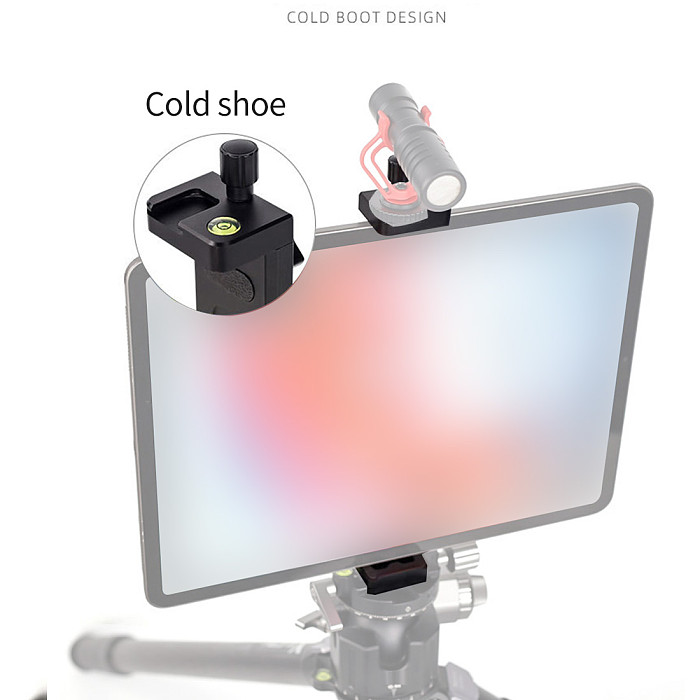 FCLUO XJ-15 Universal Aluminum Tablet Clamp Phone Stand Holder Clip Tripod Cold Shoe Mount Bracket for Mobile Tablets 12.9in 130-230mm