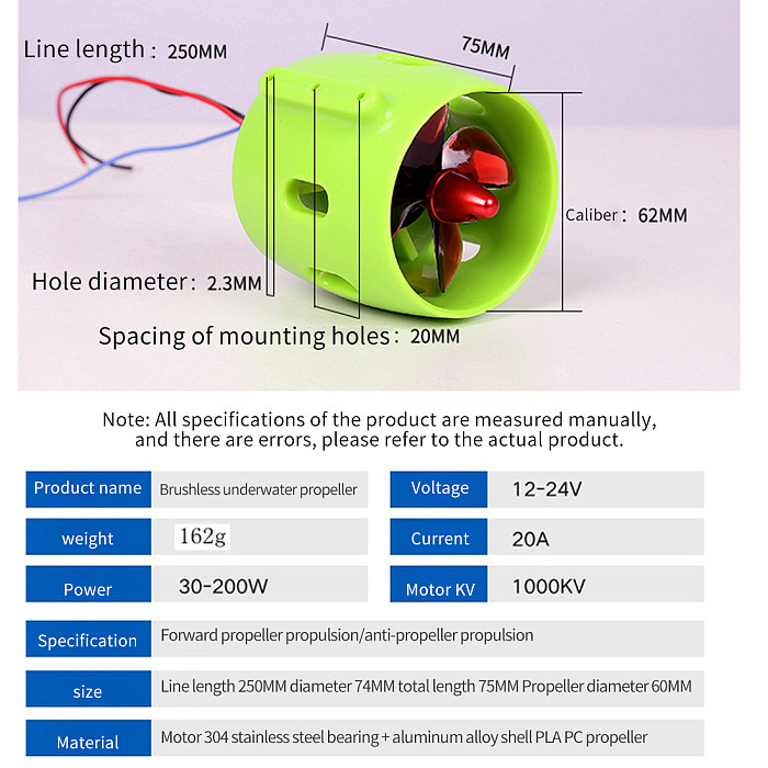 FEICHAO 12-24V 20A Brushless Motor 4 Blade Underwater Thruster RC Bait Boat Accessory Plastic RC Boat Accessories High Performance