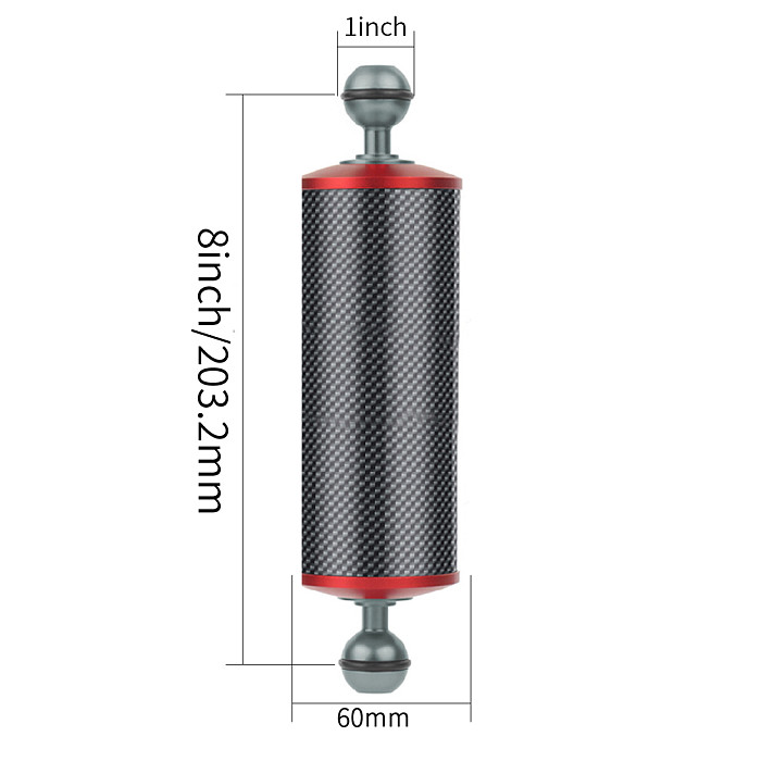 Underwater Upgraded Carbon Fiber Float Buoyancy Aquatic Arm 10  12  Length Dia 60mm Dual Ball for Gopro DSLR Camera Diving Tray