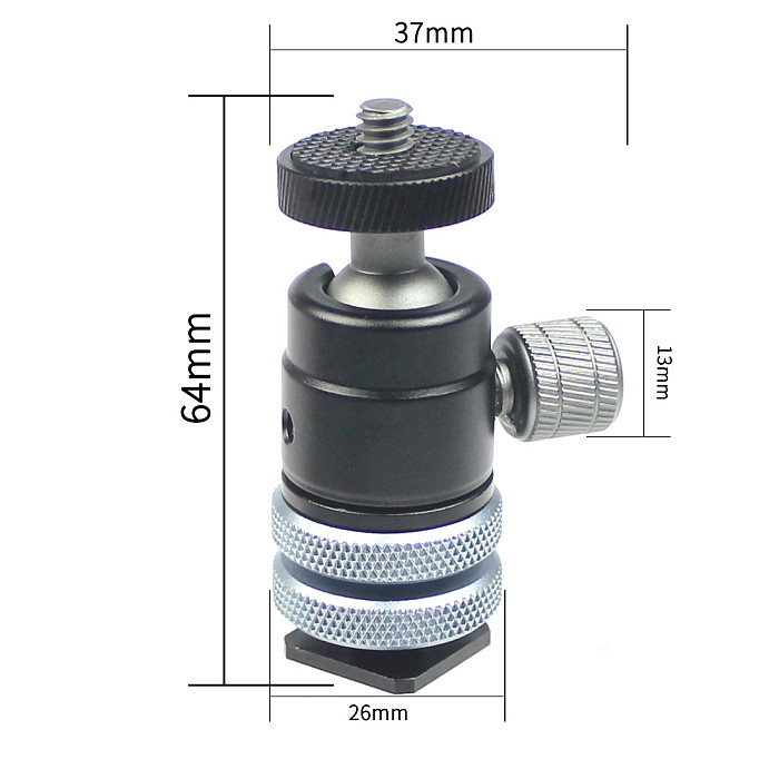 FEICHAO 3/8 To 1/4 Double-Layer Hot Shoe Holder For SLR Camera Aluminum Alloy Mini Spherical Gimbal 360° Rotating Projector Bracket Suitable For All Insta360 ONE R/X2/GOPRO Series/DJI Osmo Action