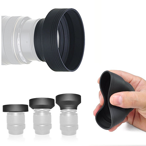 BGNing 3 in1 Collapsible Rubber Hood 49 52 55 58 62 67 72 77 82mm 3-Stage Foldable Lens Hood for Canon for Nikon DSLR SLR Camera