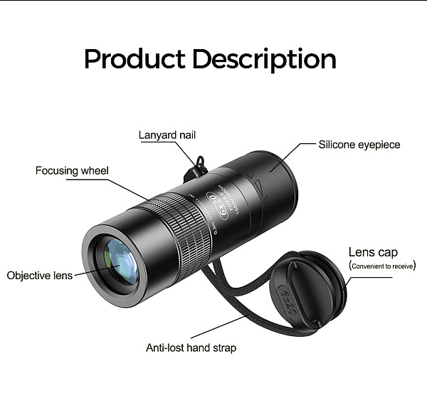 FCLUO Mini 6X Zoom Monocular Lens for Phone Closer Focus Telescope with Lanyard for Tourism Camping Bird Watching Photography Props